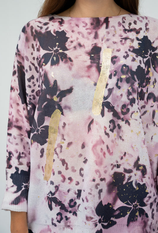 Burnt Floral Cotton Knit Sweater