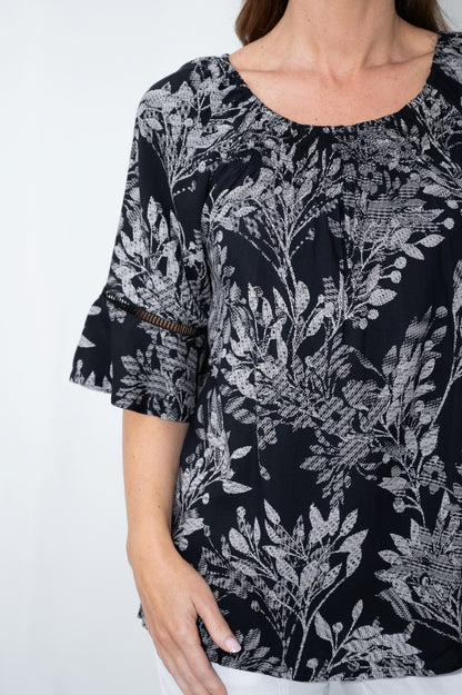Pixel Leaves Shirred Top