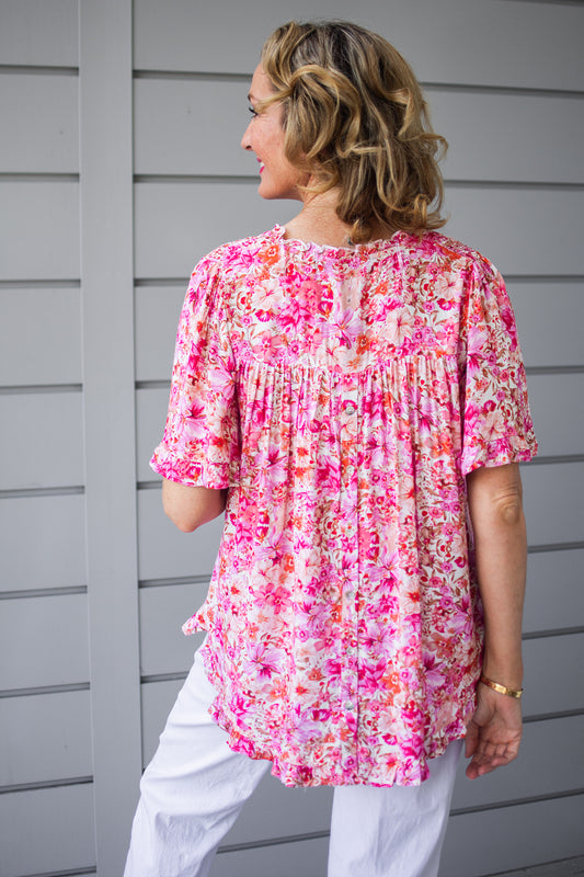 Blush Bouquet Frill Yoke Top
