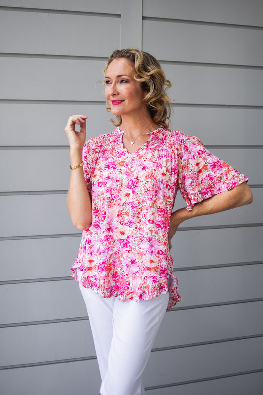 Blush Bouquet Frill Yoke Top