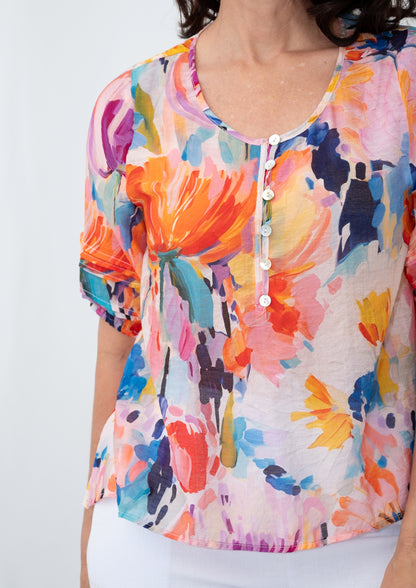 Watercolour Blooms Yoke Top