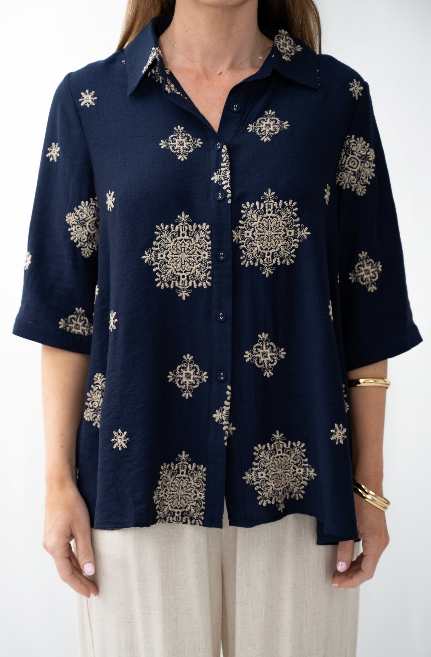 Embroidered Motif Button Up Shirt