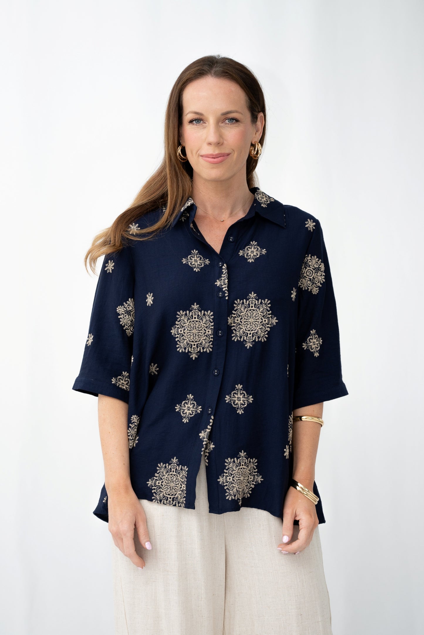 Embroidered Motif Button Up Shirt