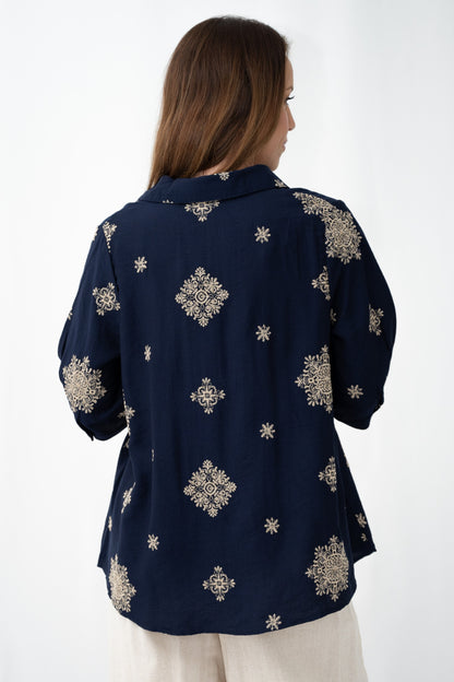 Embroidered Motif Button Up Shirt