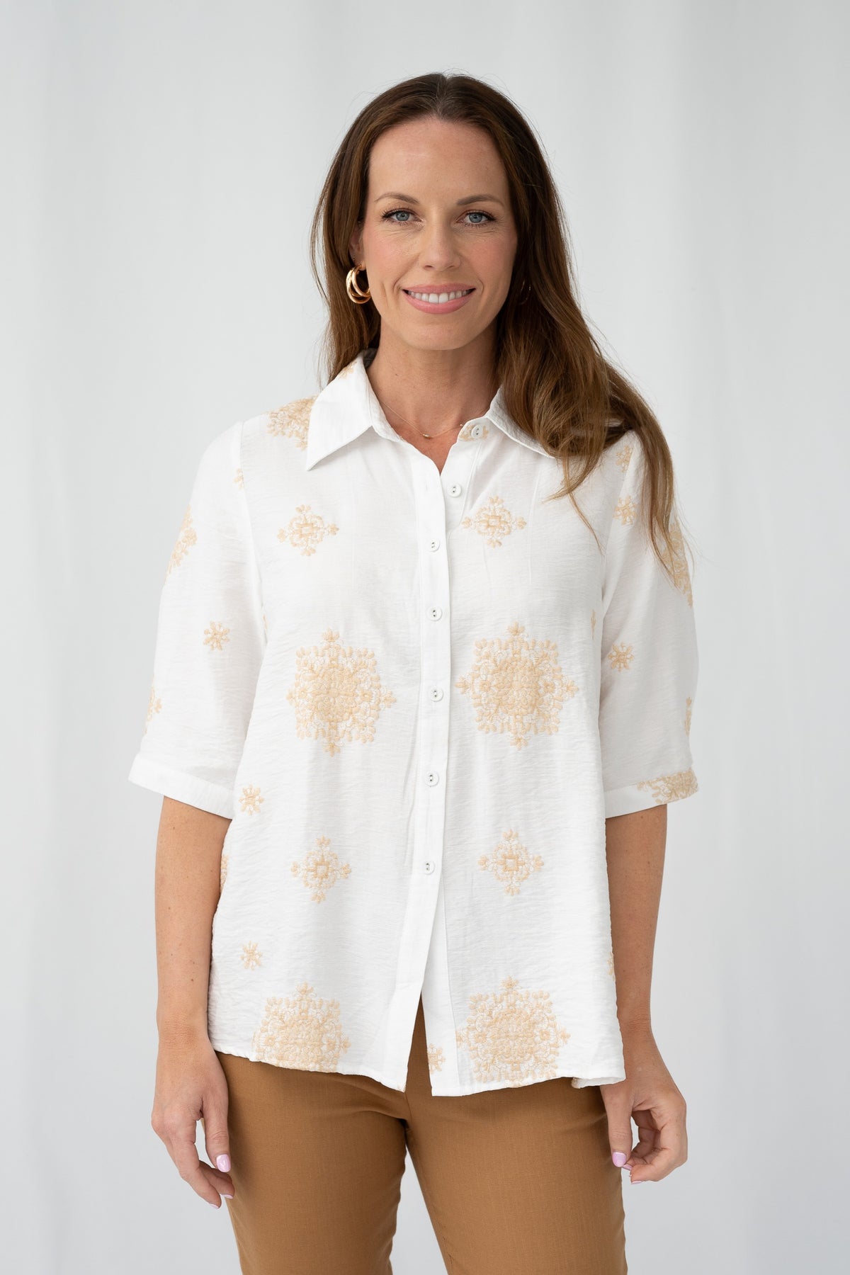 Embroidered Motif Button Up Shirt