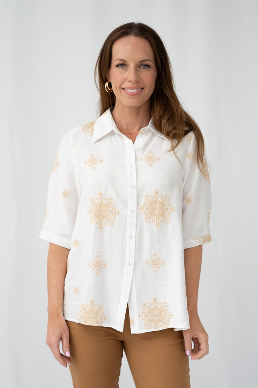 Embroidered Motif Button Up Shirt