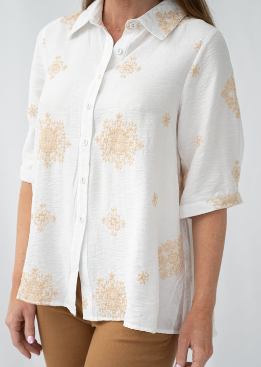 Embroidered Motif Button Up Shirt