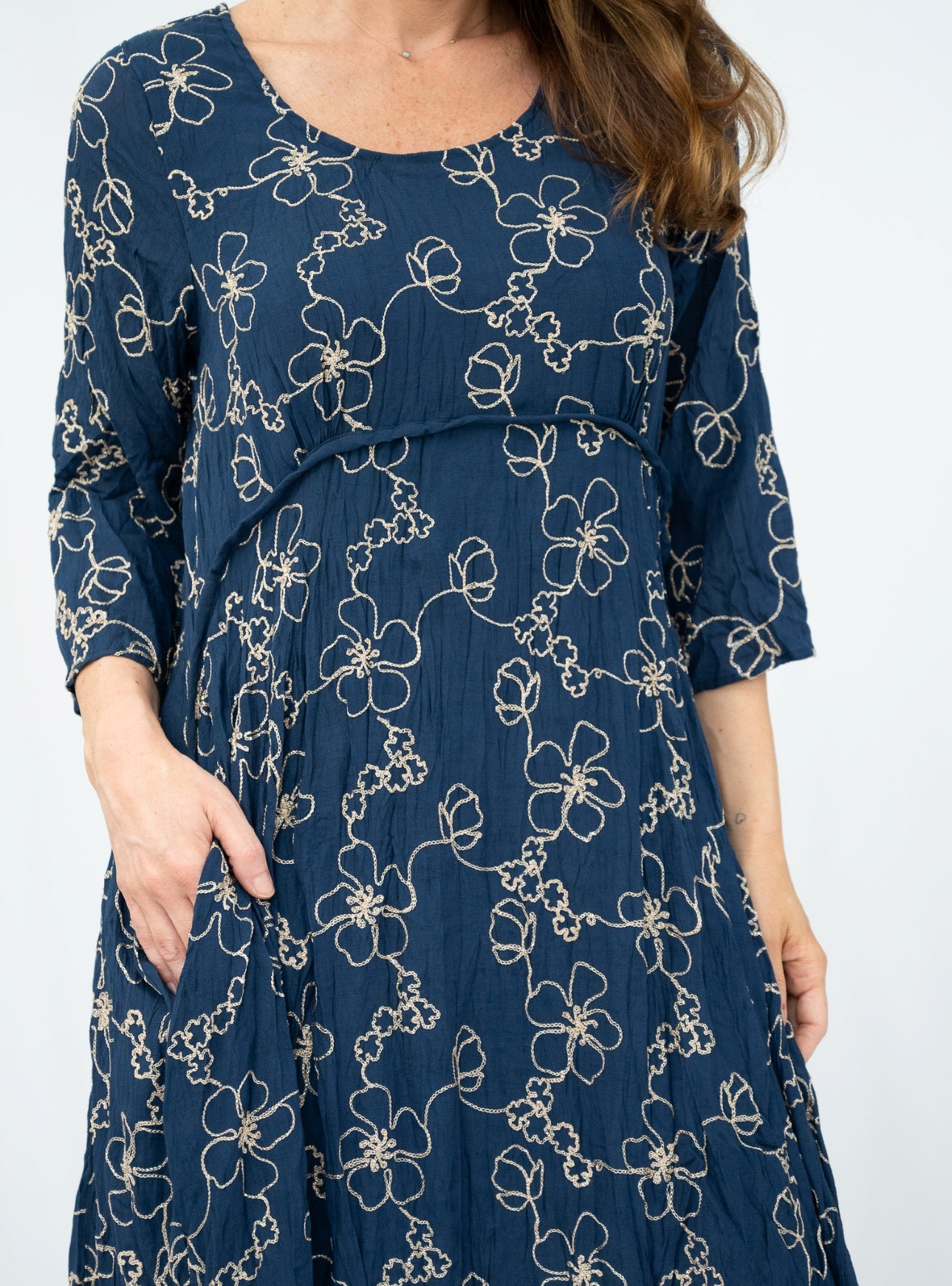 Embroidered Floral Scoop Midi Dress