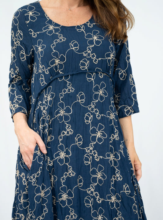 Embroidered Floral Scoop Midi Dress