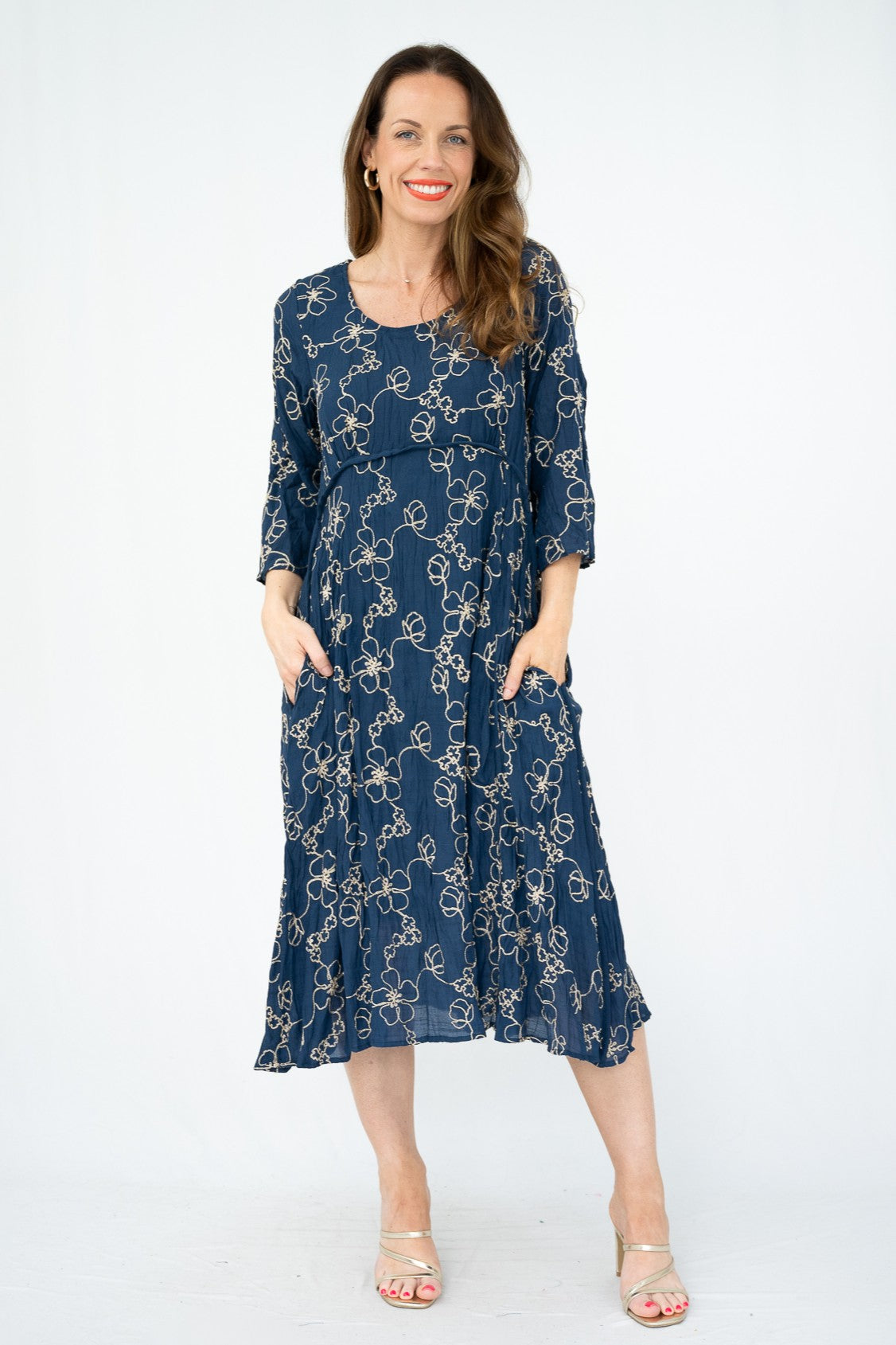 Embroidered Floral Scoop Midi Dress