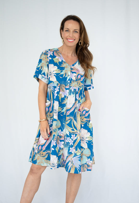 Botanical Collage Tiered Pocket Dress