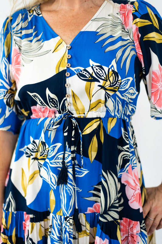 Abstract Hibiscus Tiered Dress
