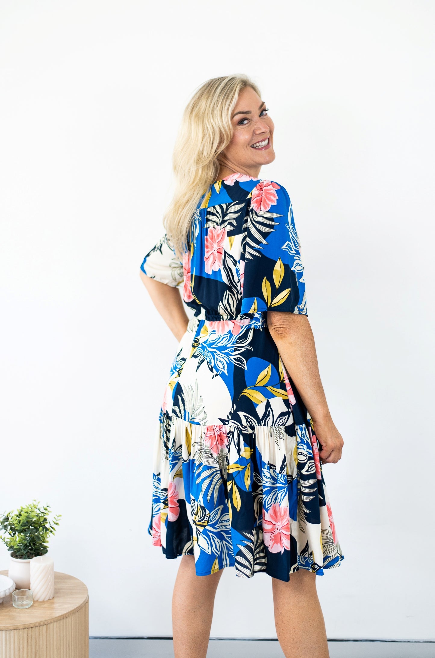 Abstract Hibiscus Tiered Dress