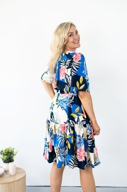 Abstract Hibiscus Tiered Dress