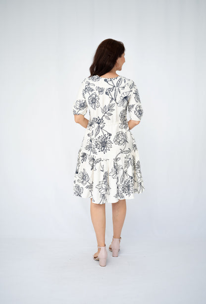 Floral Sketch Tiered Dress