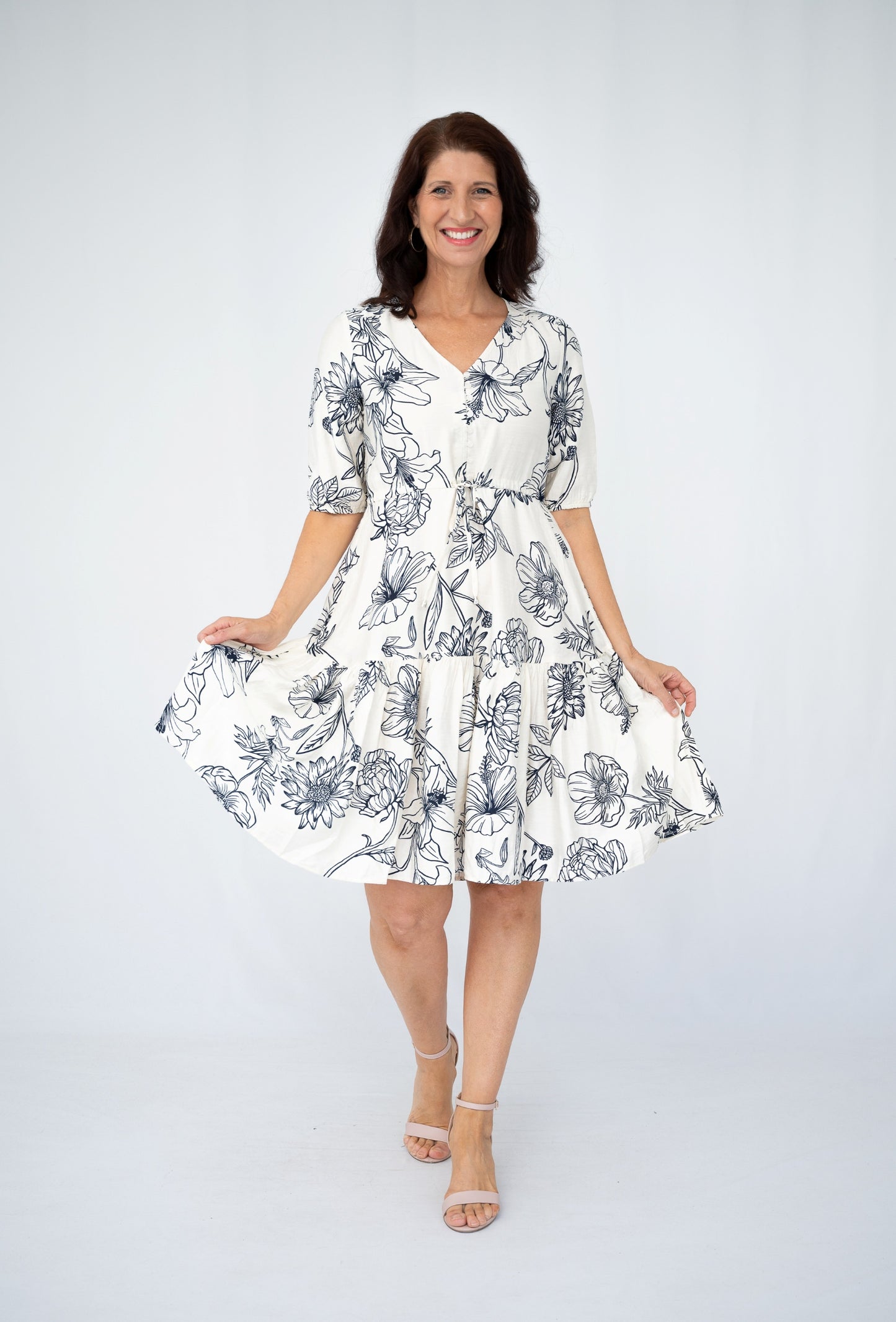 Floral Sketch Tiered Dress