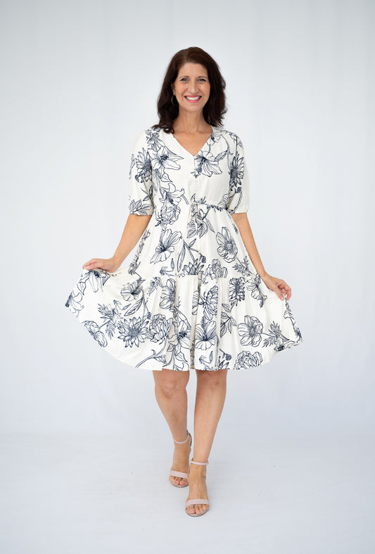 Floral Sketch Tiered Dress