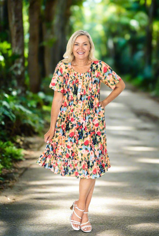 Flowery Petal Pleat Dress