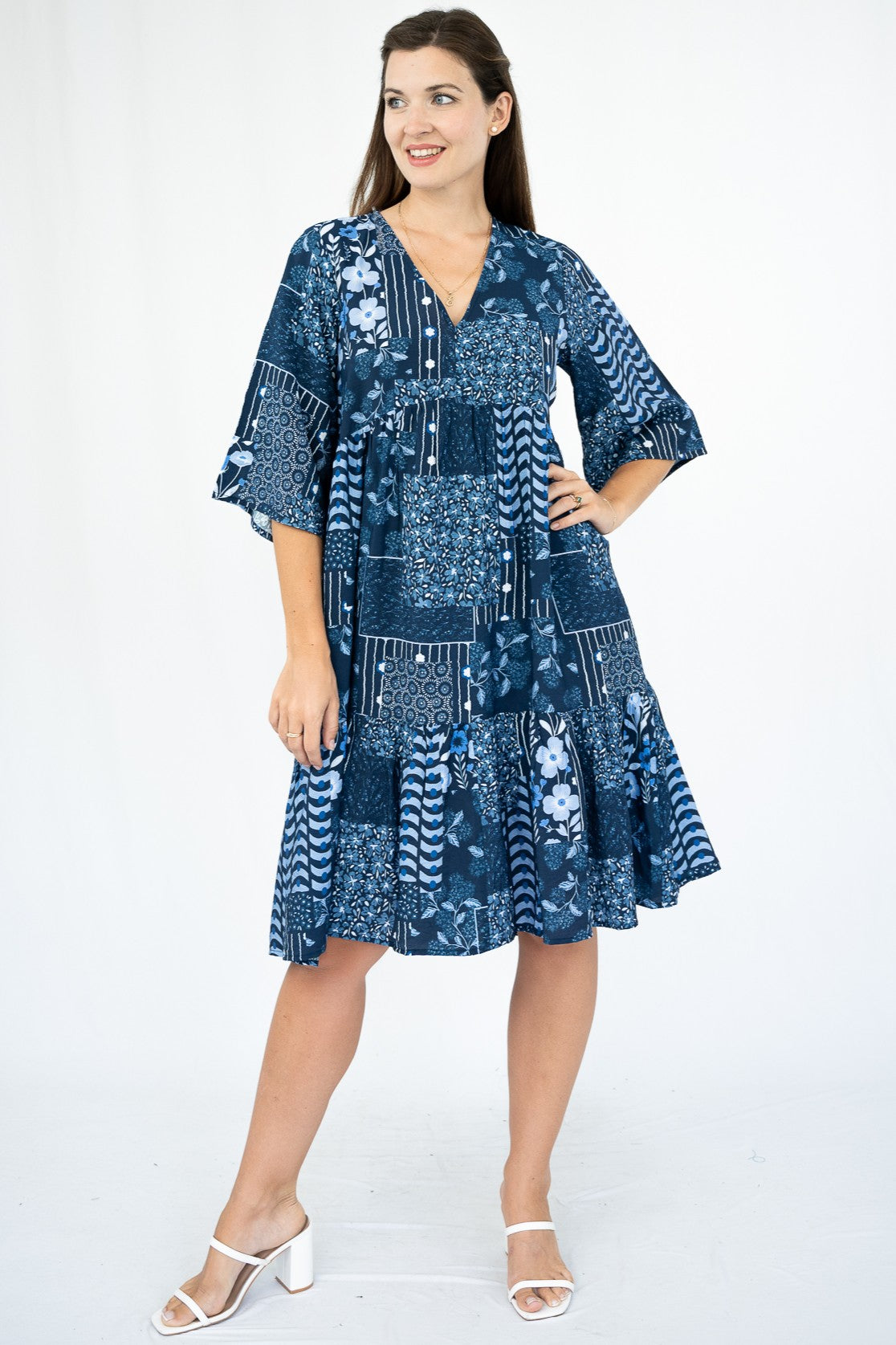 Floral Patchwork Tiered Dress