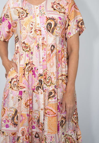 Paisley Block Tiered Midi Dress