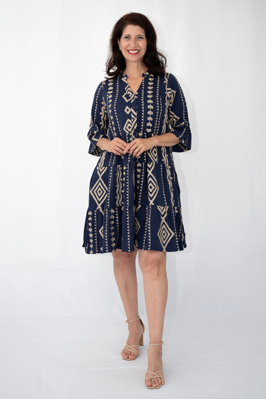 Festive Gold Embroidered Tiered Dress
