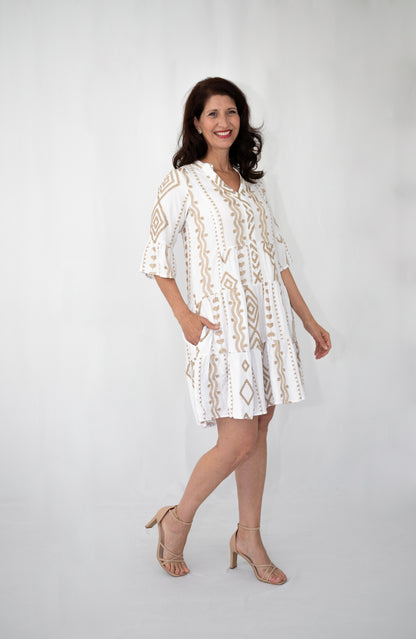 Festive Gold Embroidered Tiered Dress