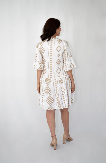 Festive Gold Embroidered Tiered Dress