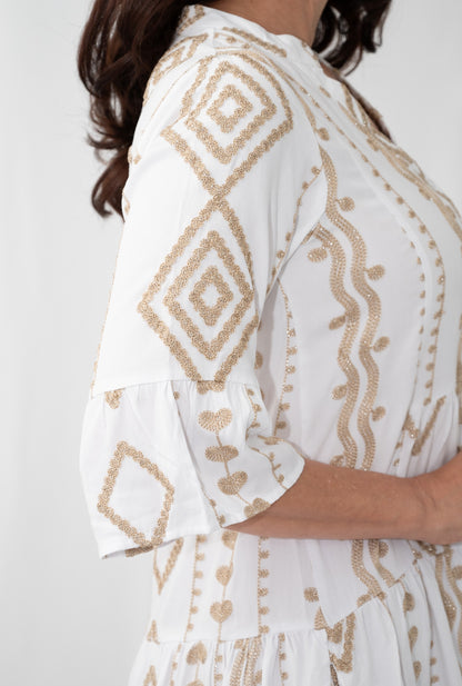 Festive Gold Embroidered Tiered Dress