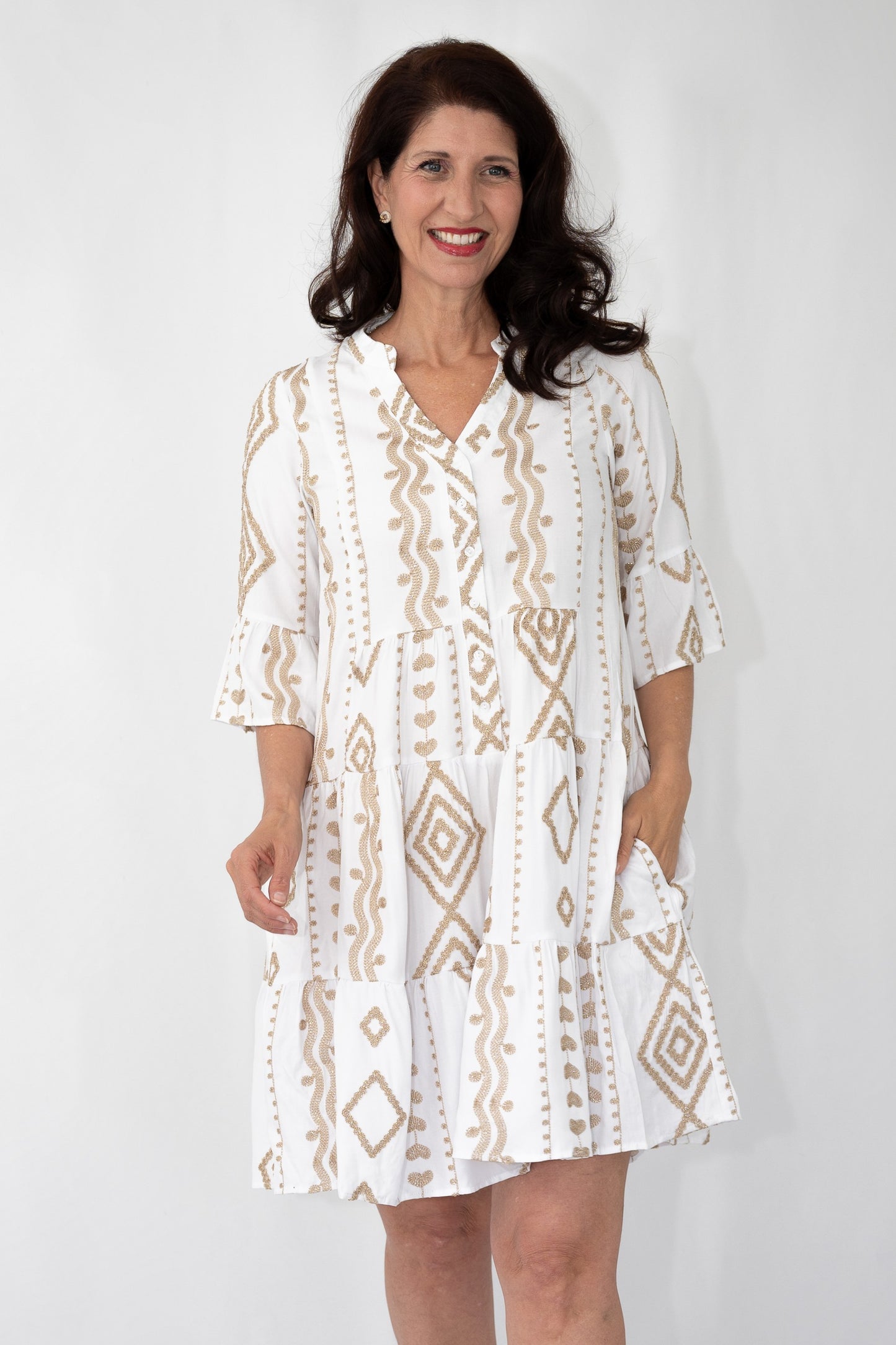 Festive Gold Embroidered Tiered Dress