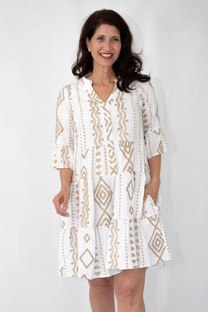 Festive Gold Embroidered Tiered Dress