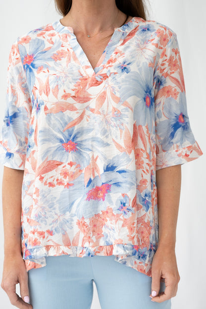 Soft Peonies Frill Yoke Top