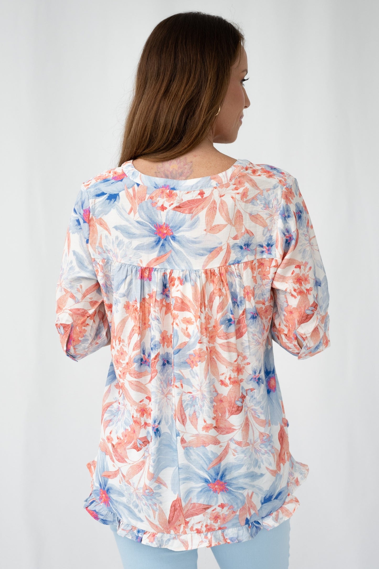 Soft Peonies Frill Yoke Top