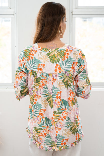 Berry Leafy Frill Yoke Top