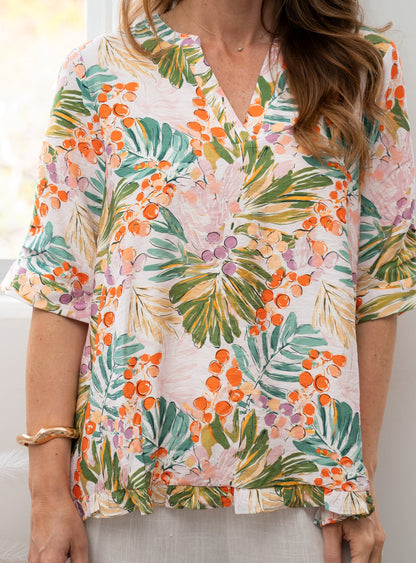 Berry Leafy Frill Yoke Top