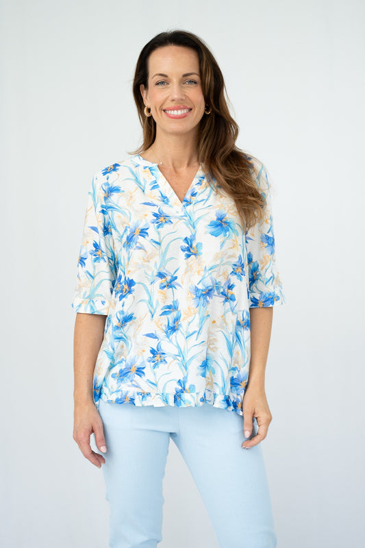 Blue Iris Frill Yoke Top