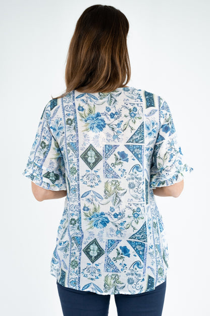 Floral Motif Pleat Blouse