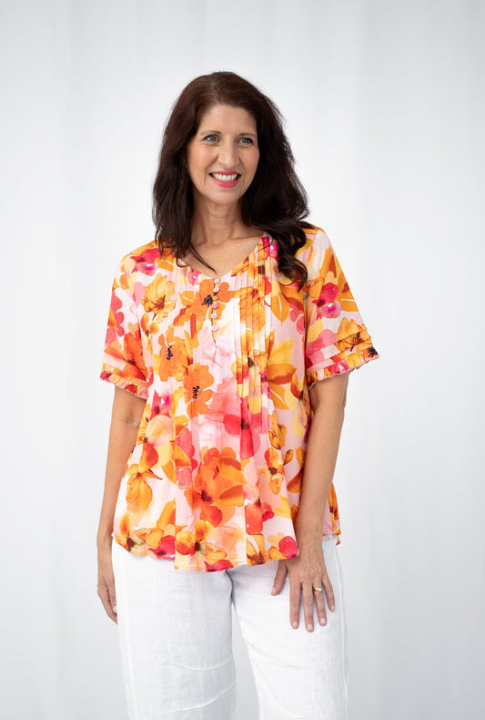 Sunset Bloom Pleat Blouse