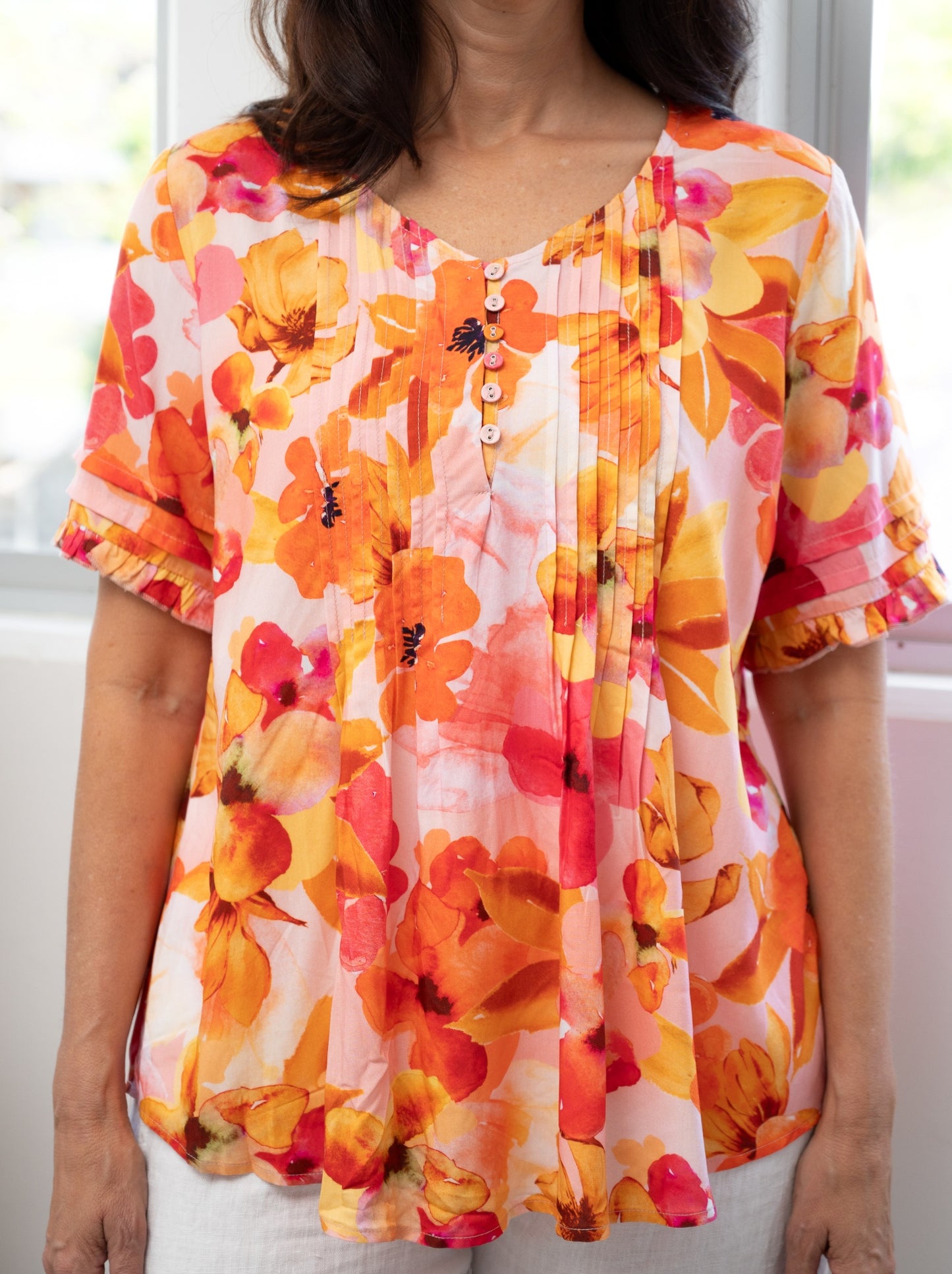 Sunset Bloom Pleat Blouse