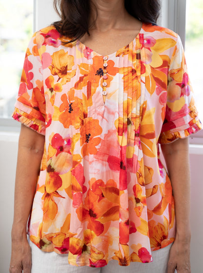 Sunset Bloom Pleat Blouse