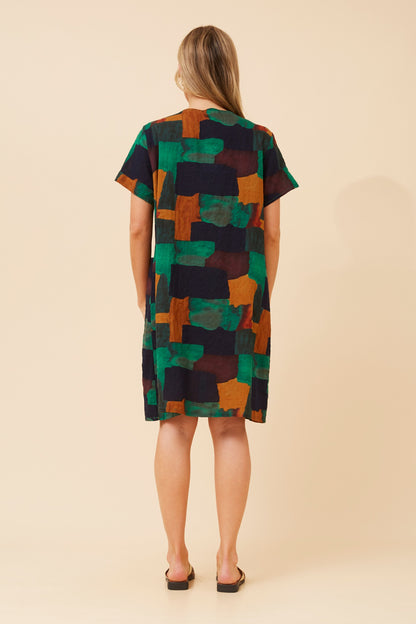 Block Print Pocket Short Shift Dress
