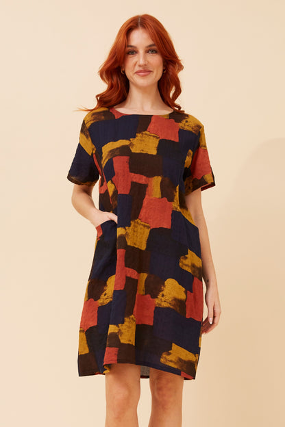 Block Print Pocket Short Shift Dress