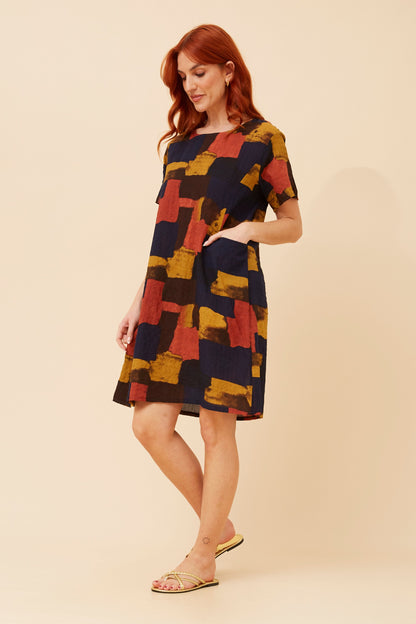 Block Print Pocket Short Shift Dress