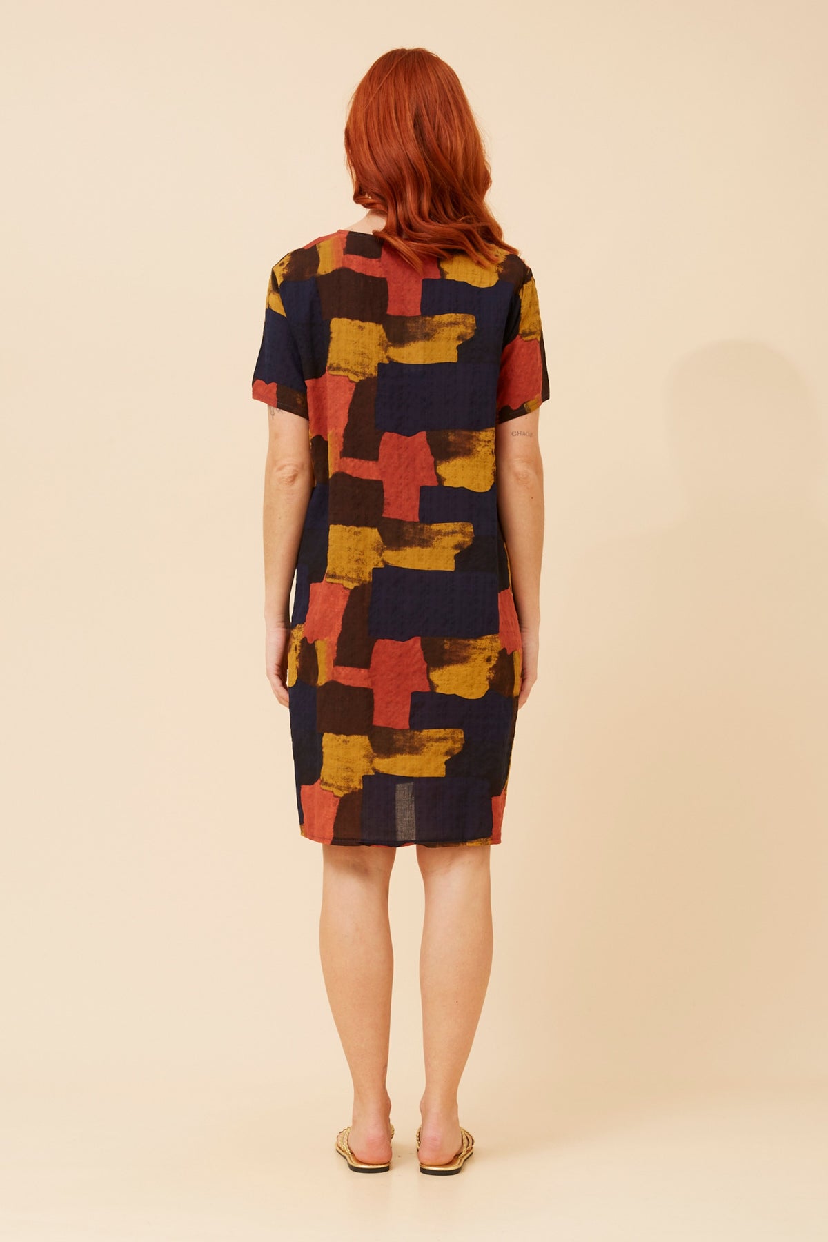 Block Print Pocket Short Shift Dress
