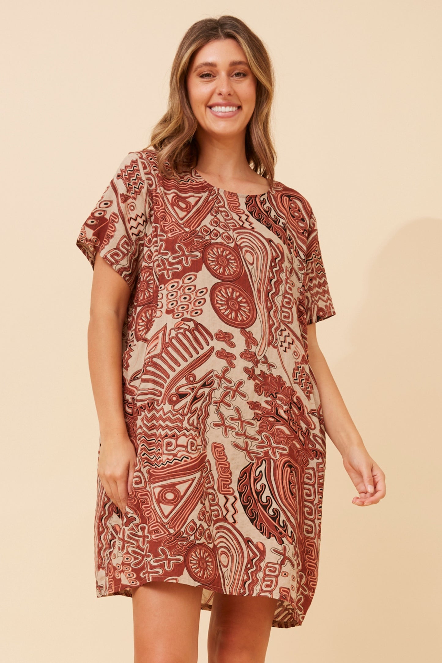 Tribal Earth Pocket Short Shift Dress