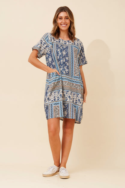 Patchwork Garden Pocket Short Shift Dress