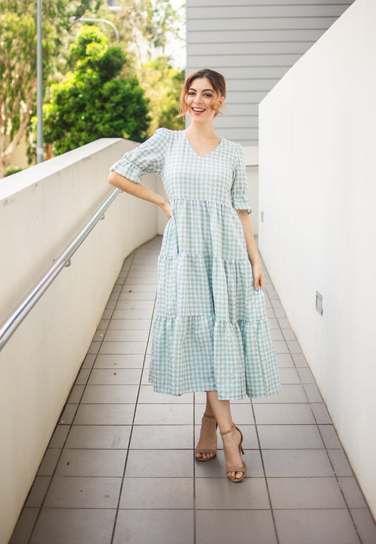 Gingham Tiered Midi Dress