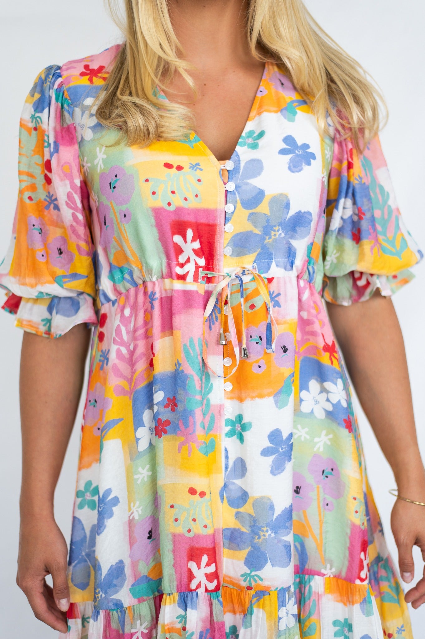 Floral Patchwork Tiered Short Dress