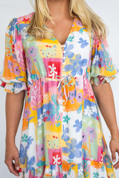 Floral Patchwork Tiered Short Dress