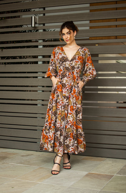 Autumn Flowers Tiered Maxi Dress