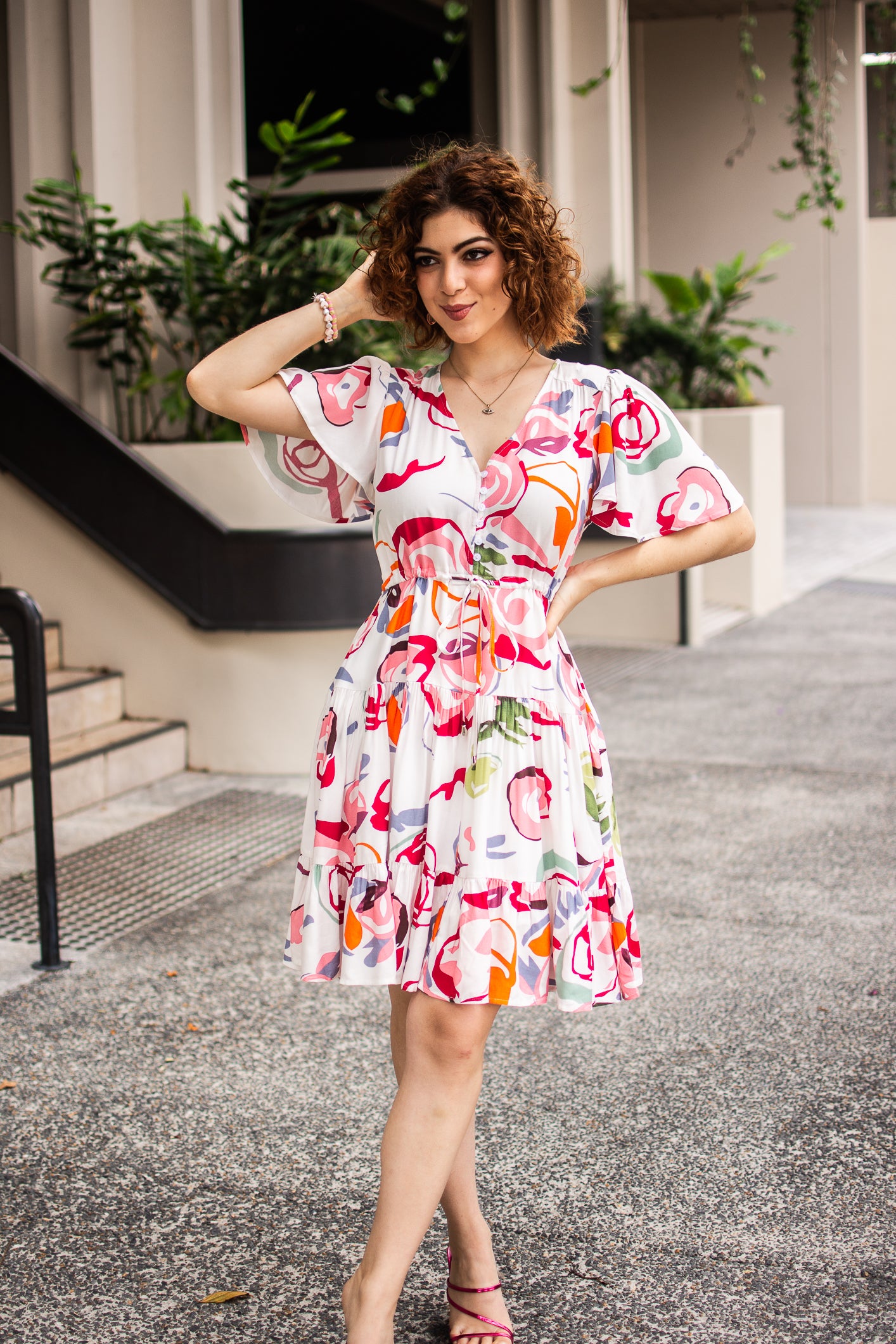 Dancing Flowers Tiered Short Dress